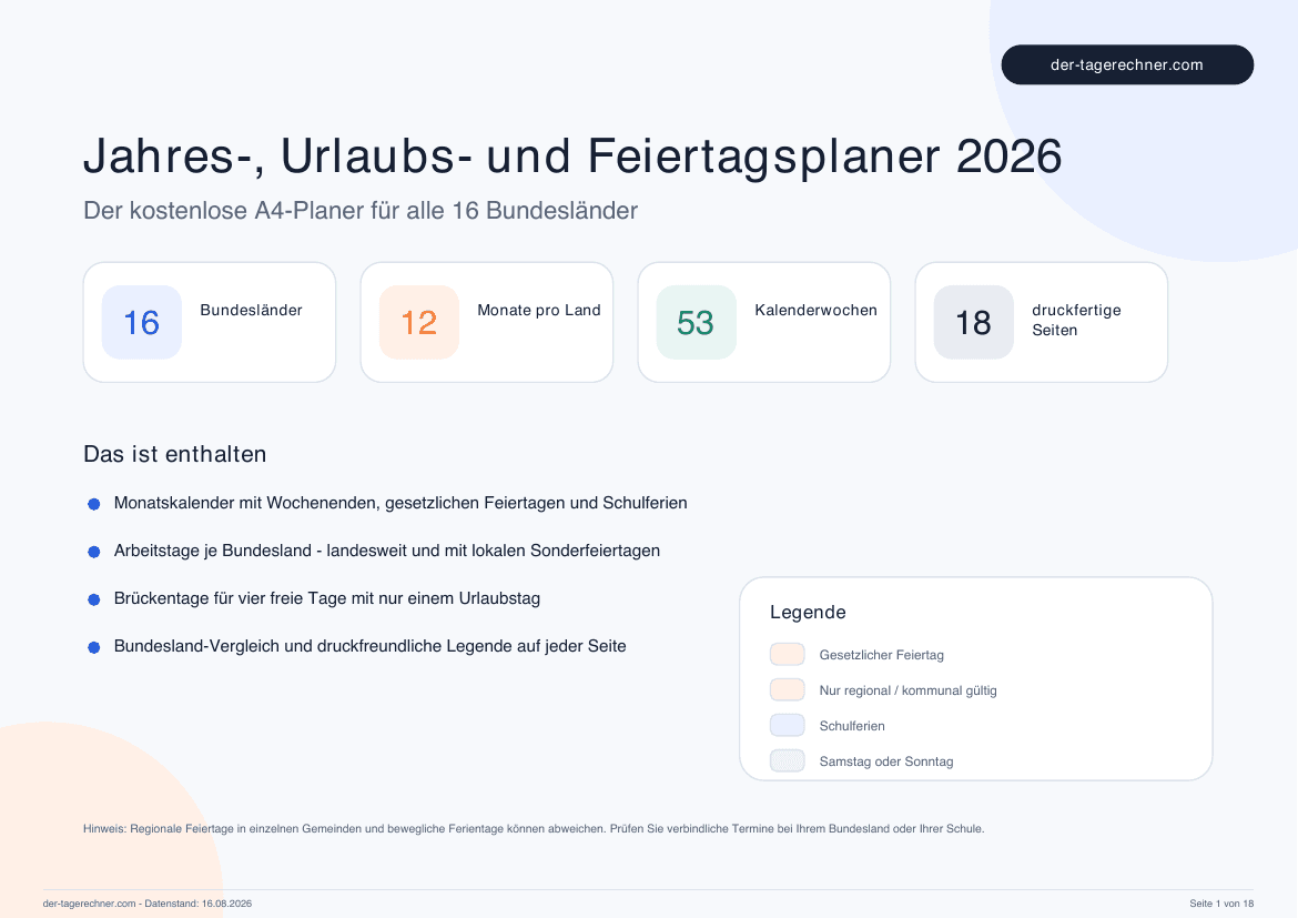 Vorschau des kostenlosen Jahresplaners 2026 als PDF